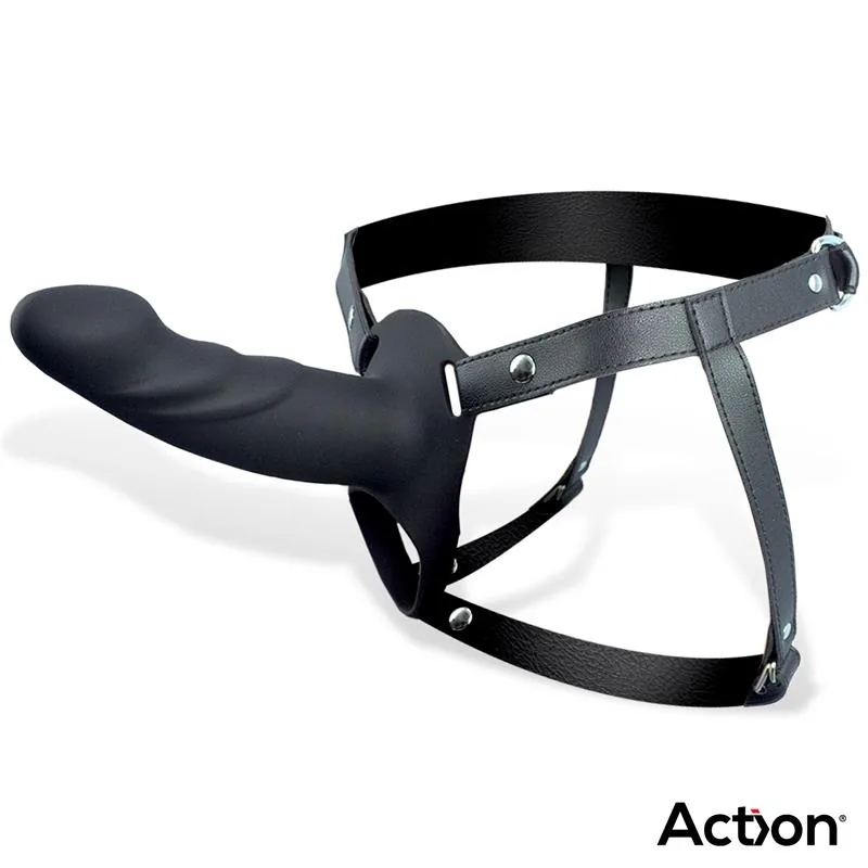 Arnês com Dildo Oco Silicone Action Preto Tamanho L 16,9 cm — vista 2 de 3