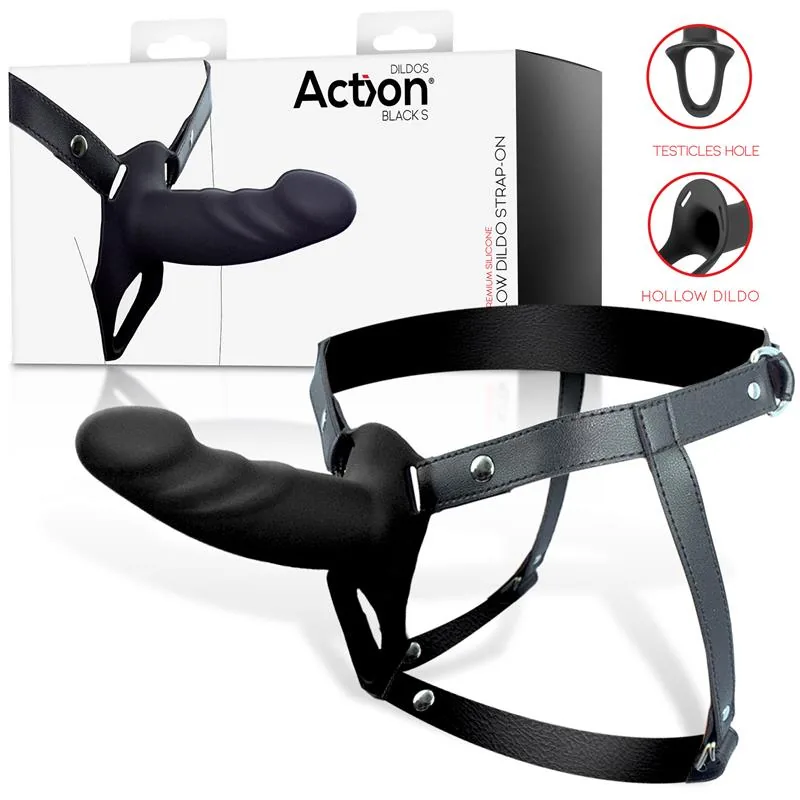 Arnês Strap-On Dildo Oco Silicone Tam. S Preto