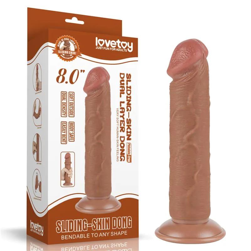 Dildo Realista com Pele Retrátil 20 cm Bronzeado — vista 12 de 12