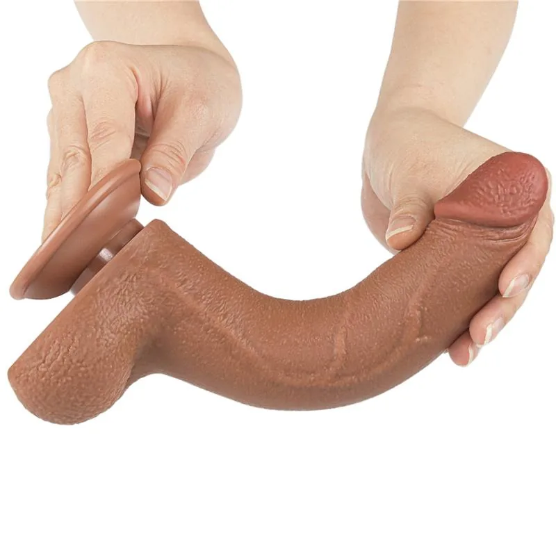 Dildo Realista com Pele Retrátil 22 cm Bronzeado — vista 2 de 11