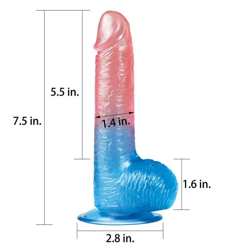 Dildo Realista Dazzle Studs com Veios e Ventosa Lovetoy Rosa e Azul — vista 2 de 3