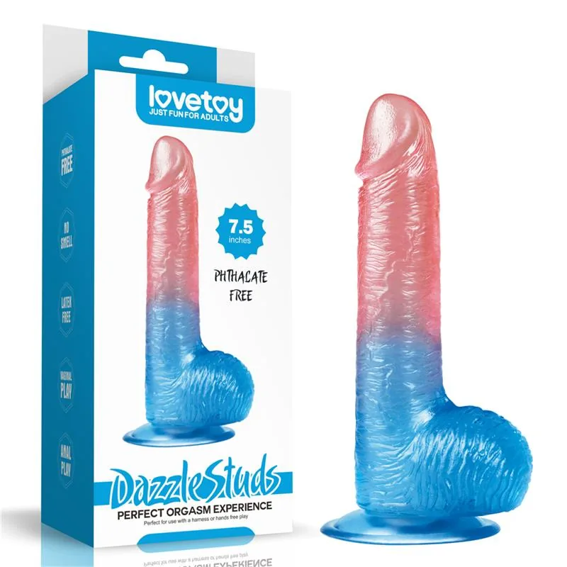 Dildo Realista Dazzle Studs com Veios e Ventosa Lovetoy Rosa e Azul — vista 3 de 3