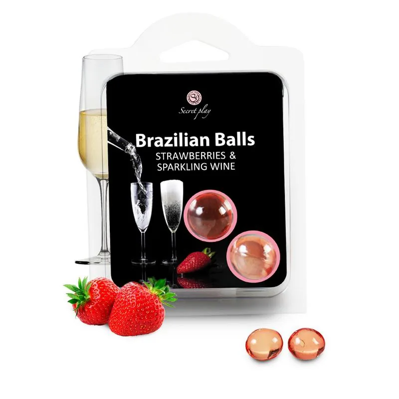 Kit de Massagem Secret Play Brazilian Balls Aroma Morango e Cava 2 Bolas
