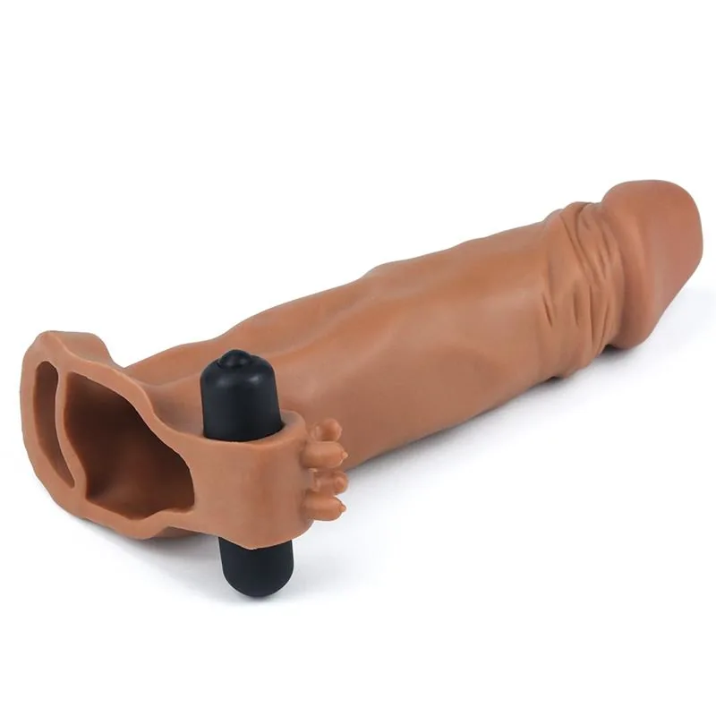 Manga Peniana com Vibração Pleasure X-Tender Lovetoy 18,5 cm Castanha — vista 2 de 6
