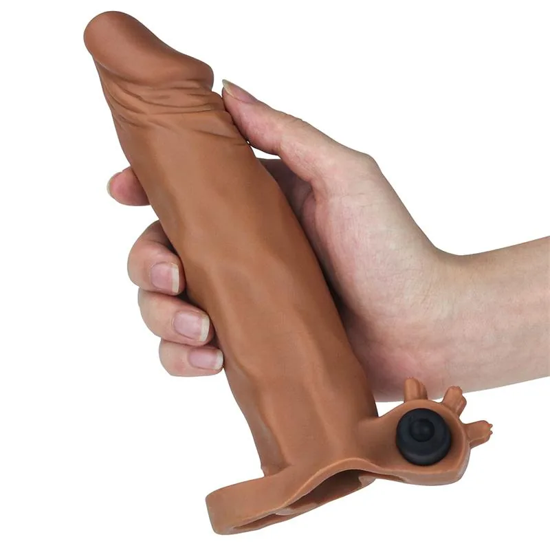 Manga Peniana com Vibração Pleasure X-Tender Lovetoy 18,5 cm Castanha — vista 3 de 6