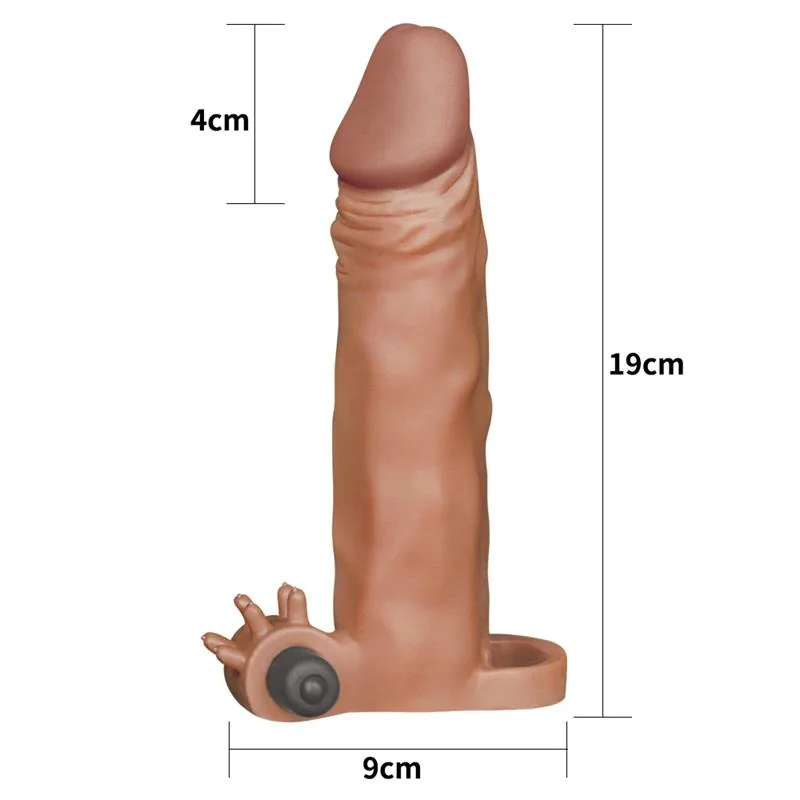 Manga Peniana com Vibração Pleasure X-Tender Lovetoy 18,5 cm Castanha — vista 5 de 6