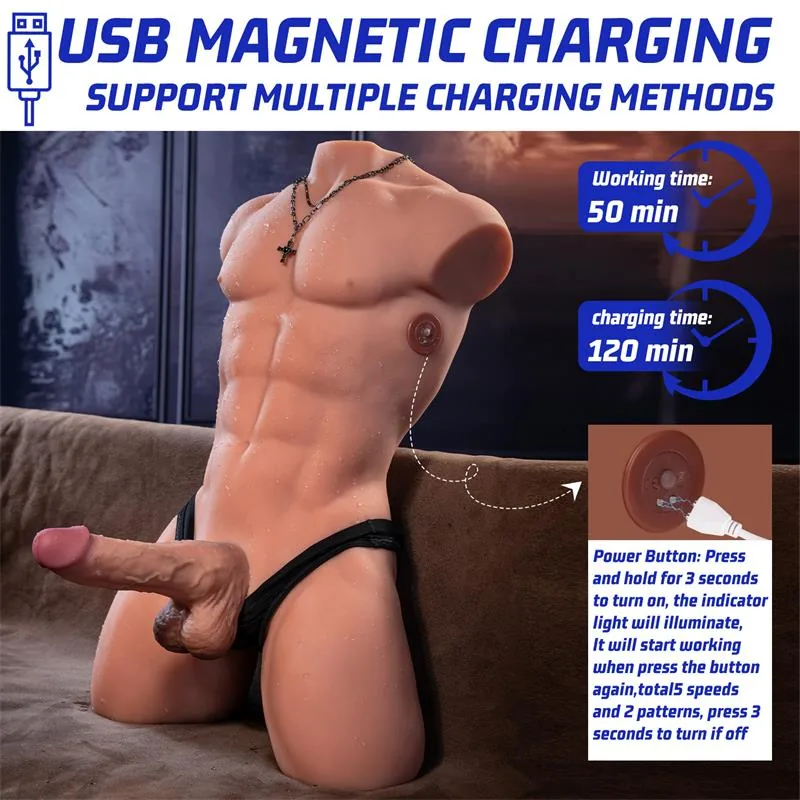 Masturbador Torso Masculino com Vaivém, App e Dildo Desmontável Henry Xise 15,7 kg — vista 9 de 10