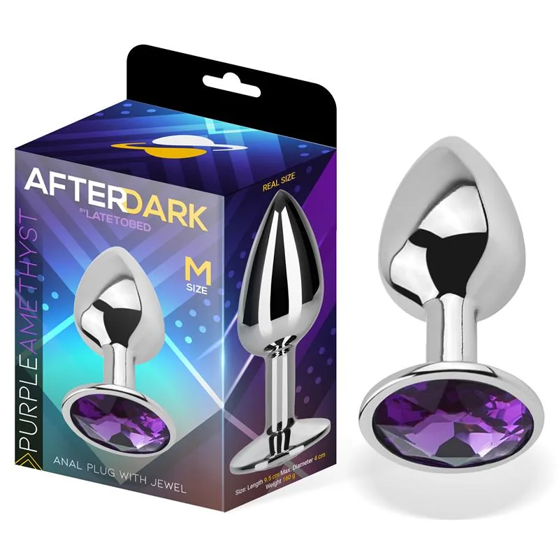 Plug Anal de Alumínio com Joia Roxo-Ametista Afterdark Tamanho M