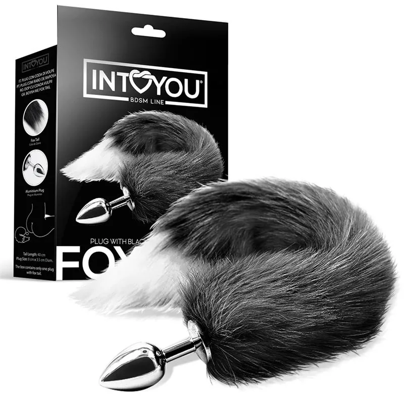 Plug Anal com Cauda de Raposa Preta e Branca Intoyou BDSM