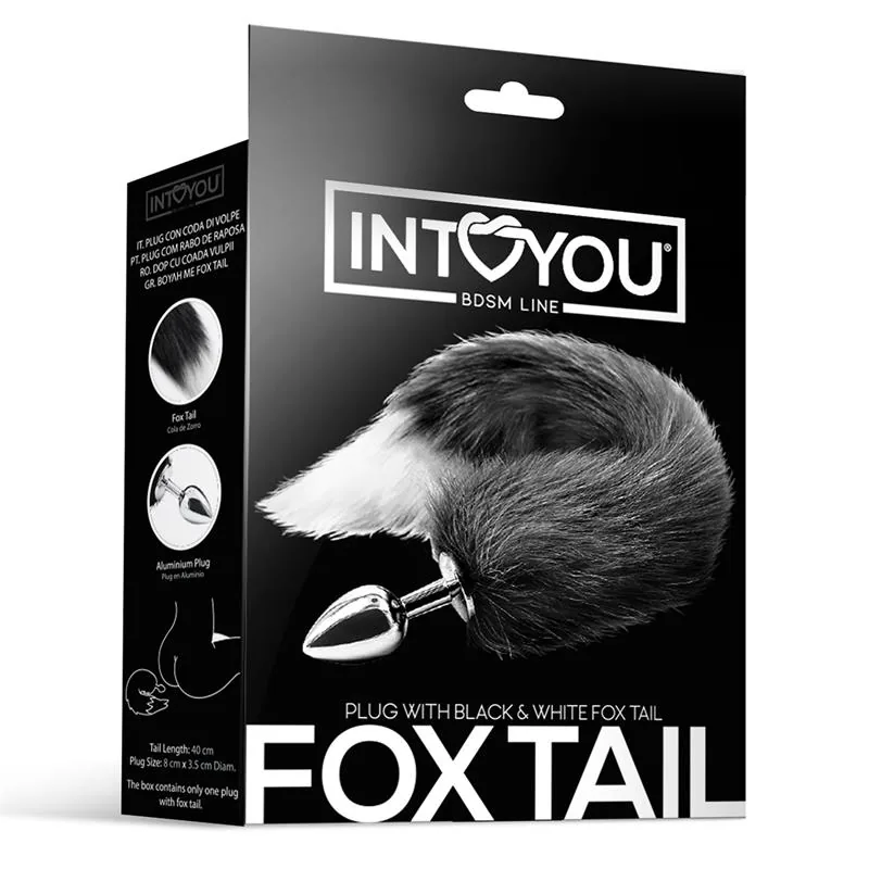 Plug Anal com Cauda de Raposa Preta e Branca Intoyou BDSM — vista 4 de 4