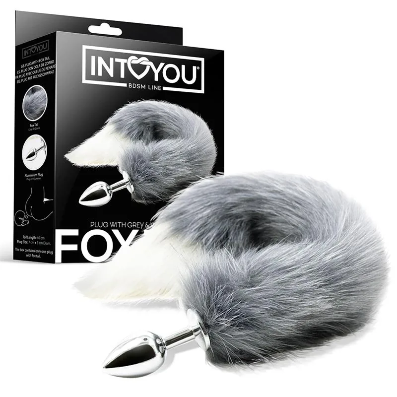 Plug Anal com Cauda de Raposa Intoyou BDSM Cinzenta e Branca