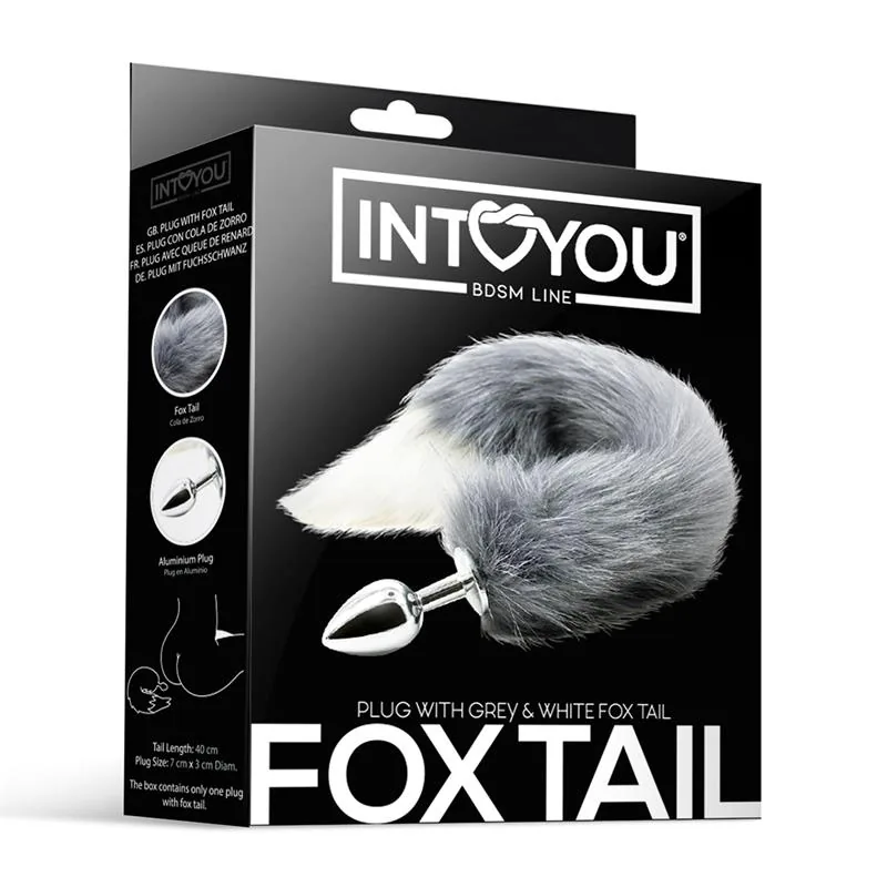 Plug Anal com Cauda de Raposa Intoyou BDSM Cinzenta e Branca — vista 3 de 3