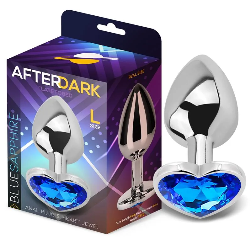 Plug Anal com Joia de Coração Afterdark Azul Safira Tamanho L