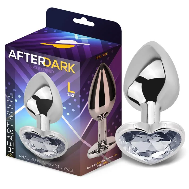 Plug Anal com Joia de Coração Afterdark Branco Tamanho L