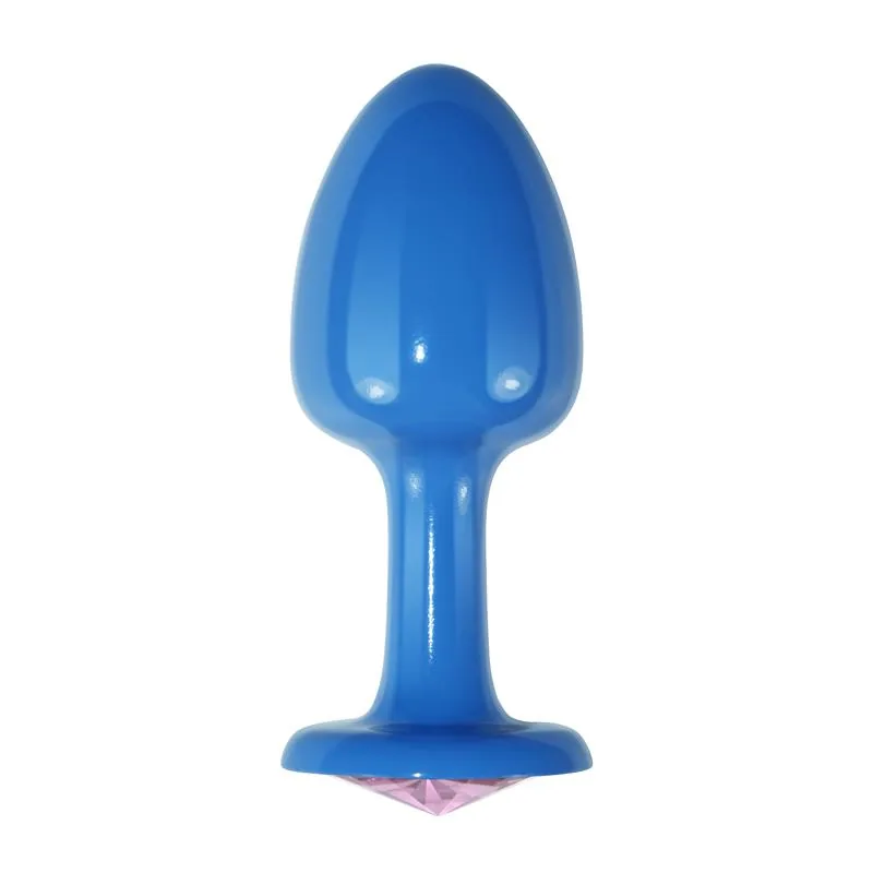 Plug Anal de Metal Azul Rosebud com Joia Rosa — vista 2 de 3