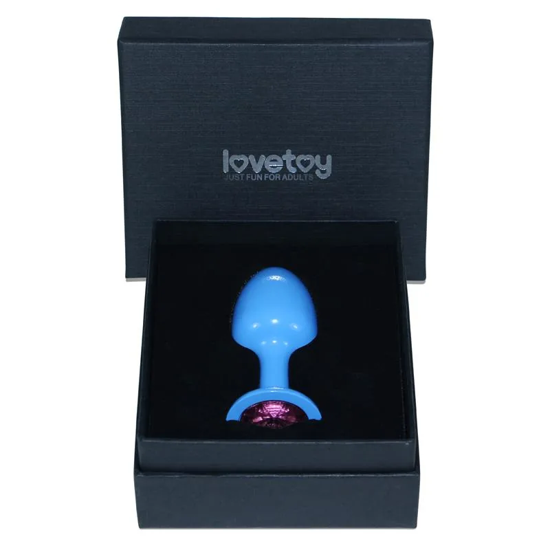 Plug Anal de Metal Azul Rosebud com Joia Rosa — vista 3 de 3