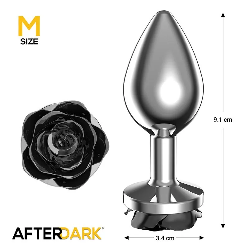 Plug Anal de Metal com Rosa Preta na Base Afterdark Tamanho M — vista 3 de 4