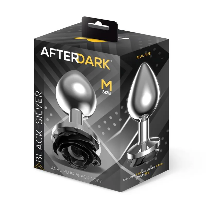 Plug Anal de Metal com Rosa Preta na Base Afterdark Tamanho M — vista 4 de 4