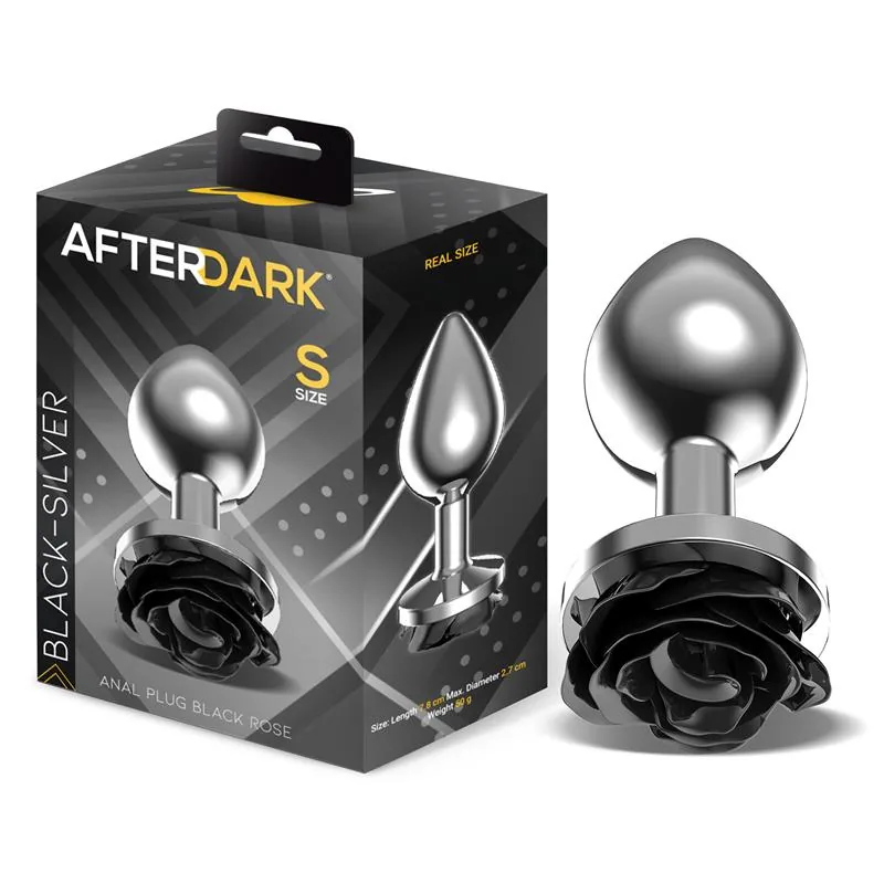 Plug Anal de Metal com Rosa Preta na Base Afterdark Tamanho S