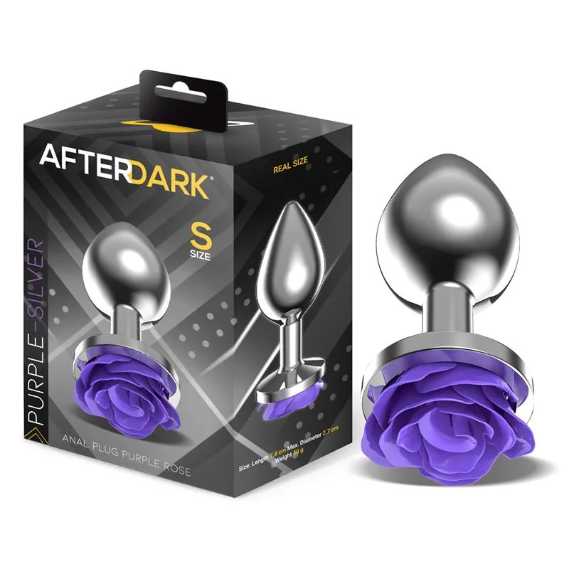 Plug Anal de Metal com Rosa Roxa na Base Afterdark Tamanho S