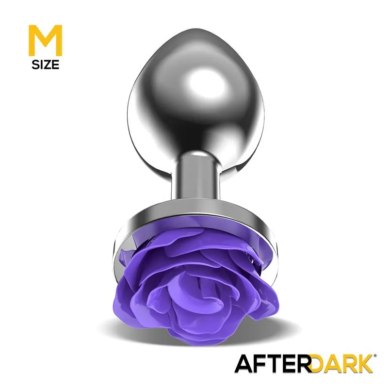 Plug Anal de Metal com Rosa Roxa na Base Afterdark Tamanho M — vista 2 de 4