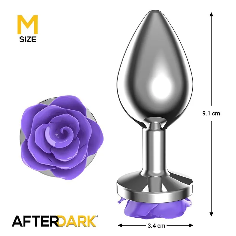 Plug Anal de Metal com Rosa Roxa na Base Afterdark Tamanho M — vista 3 de 4