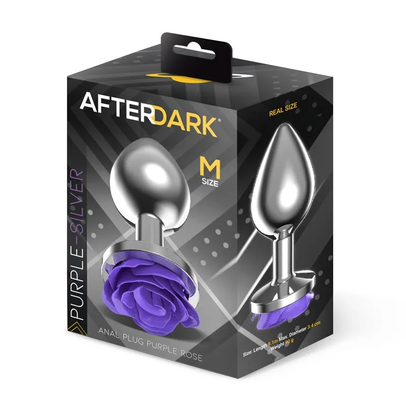 Plug Anal de Metal com Rosa Roxa na Base Afterdark Tamanho M — vista 4 de 4