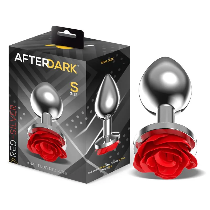 Plug Anal de Metal com Rosa Vermelha na Base Afterdark Tamanho S