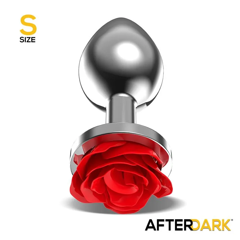 Plug Anal de Metal com Rosa Vermelha na Base Afterdark Tamanho S — vista 2 de 3
