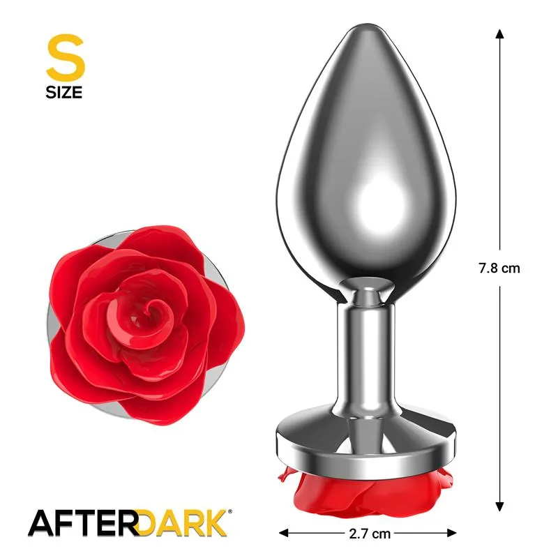 Plug Anal de Metal com Rosa Vermelha na Base Afterdark Tamanho S — vista 3 de 3