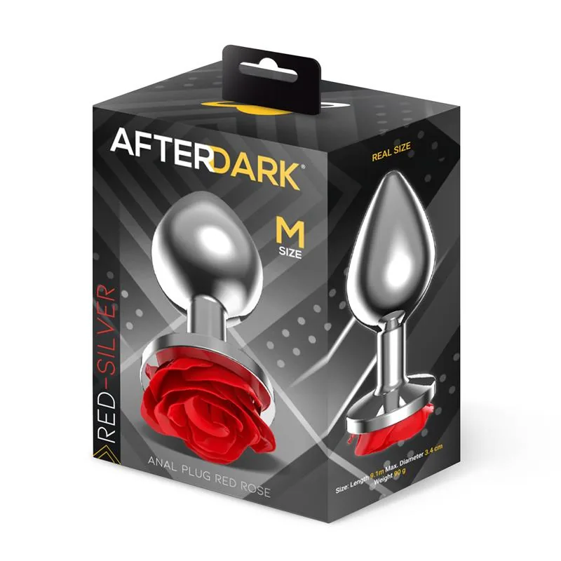 Plug Anal de Metal com Rosa Vermelha na Base Afterdark Tamanho M — vista 4 de 4