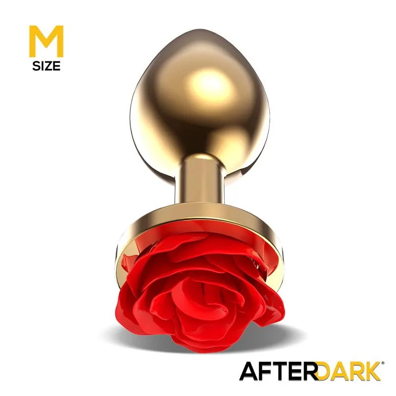Plug Anal de Metal Dourado com Rosa Vermelha na Base Afterdark Tamanho M — vista 2 de 4