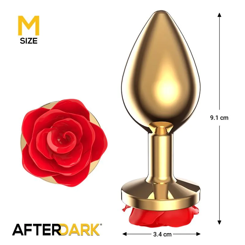 Plug Anal de Metal Dourado com Rosa Vermelha na Base Afterdark Tamanho M — vista 3 de 4
