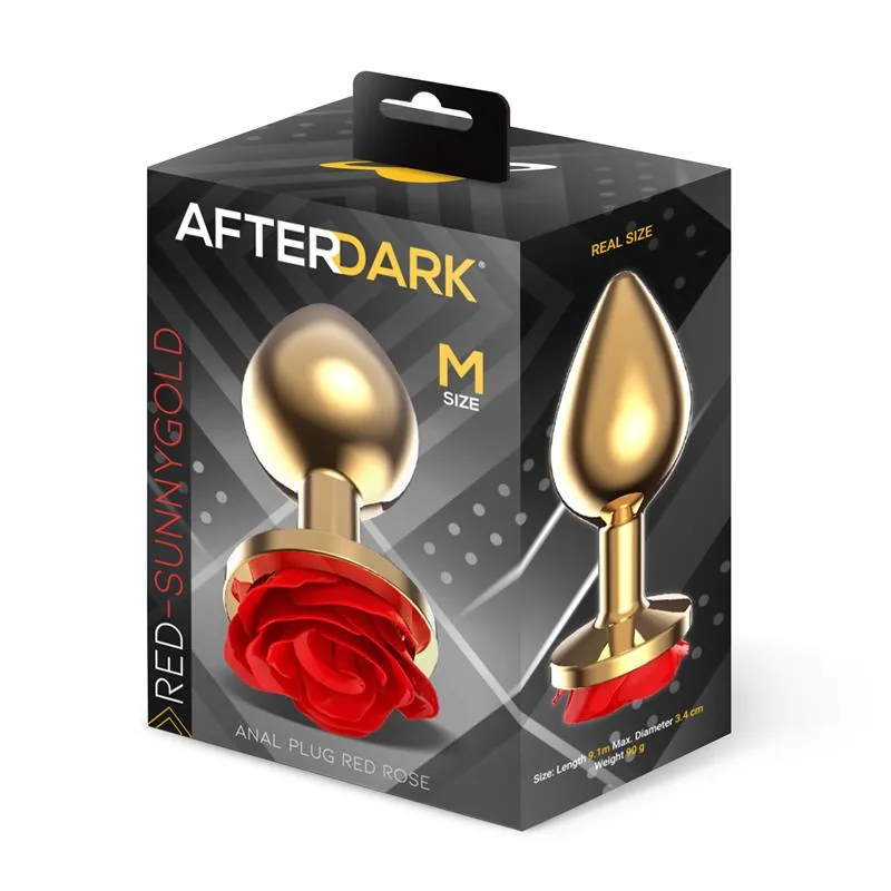 Plug Anal de Metal Dourado com Rosa Vermelha na Base Afterdark Tamanho M — vista 4 de 4