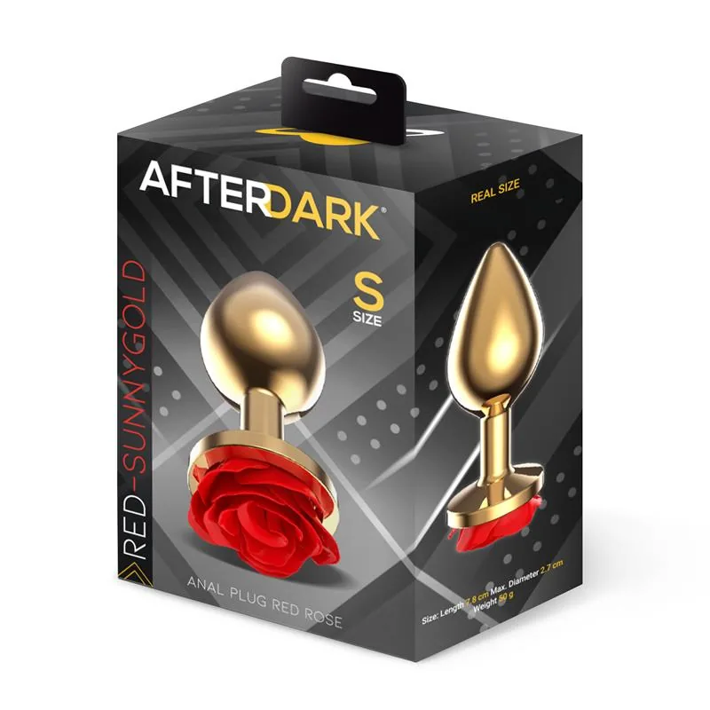 Plug Anal de Metal Dourado com Rosa Vermelha na Base Afterdark Tamanho S — vista 4 de 4
