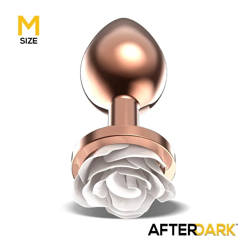 Plug Anal de Metal Ouro Rosa com Rosa Branca na Base Afterdark Tamanho M — vista 2 de 4