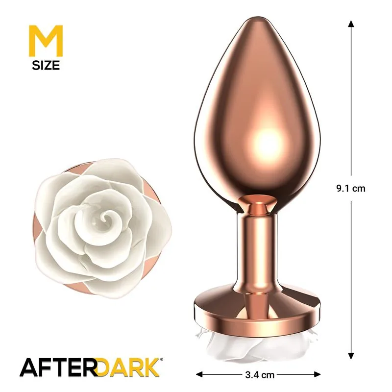 Plug Anal de Metal Ouro Rosa com Rosa Branca na Base Afterdark Tamanho M — vista 3 de 4