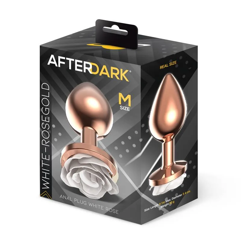 Plug Anal de Metal Ouro Rosa com Rosa Branca na Base Afterdark Tamanho M — vista 4 de 4