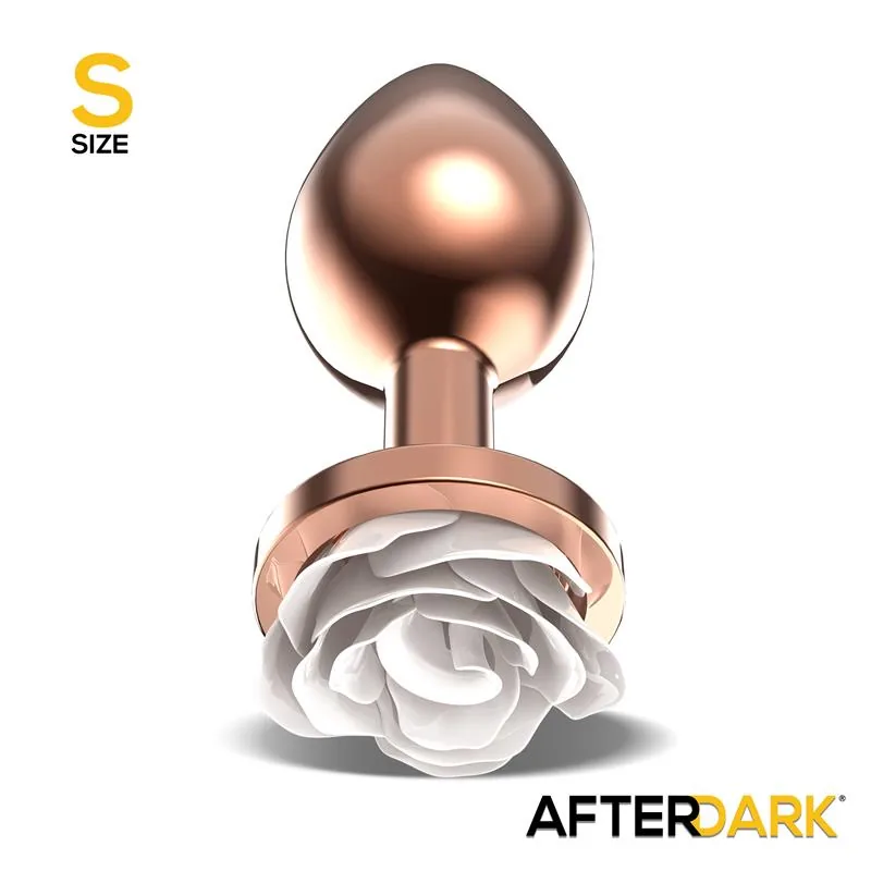 Plug Anal de Metal Ouro Rosa com Rosa Branca na Base Afterdark Tamanho S — vista 2 de 4