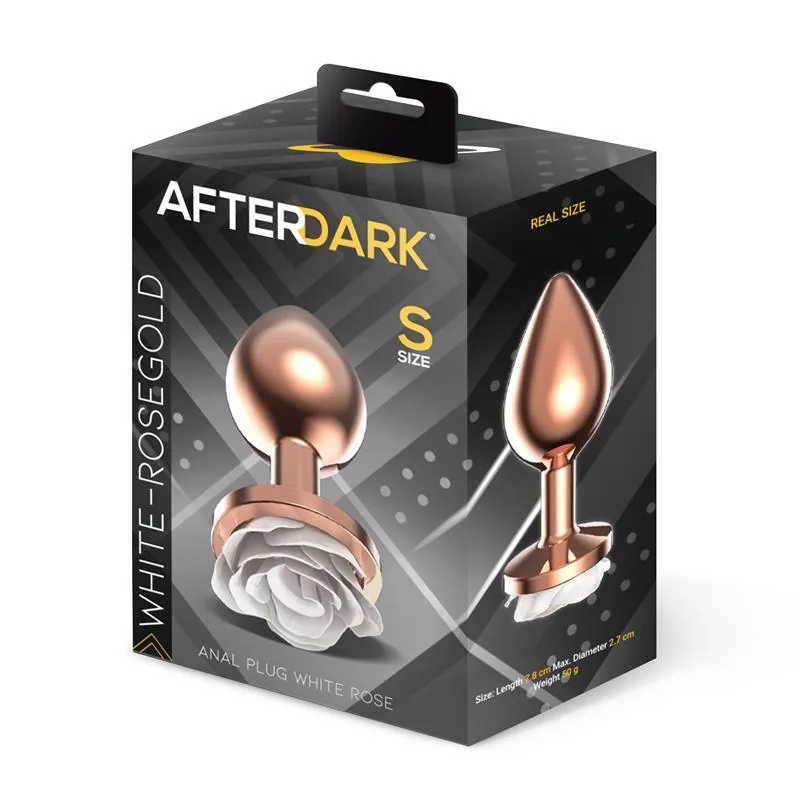 Plug Anal de Metal Ouro Rosa com Rosa Branca na Base Afterdark Tamanho S — vista 4 de 4