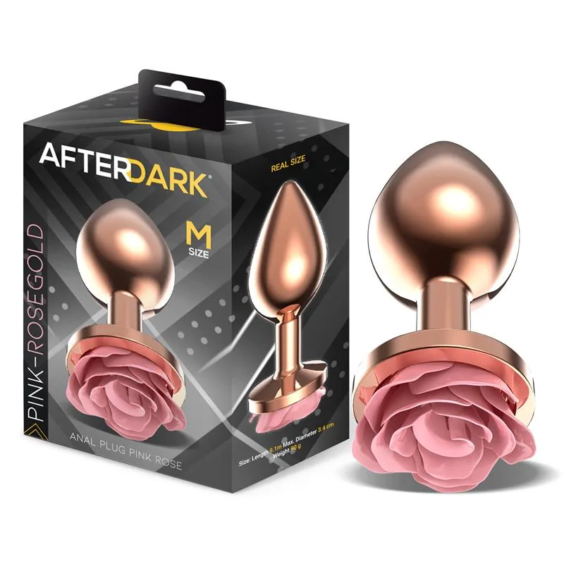 Plug Anal de Metal Ouro Rosa com Rosa Cor de Rosa na Base Afterdark Tamanho M