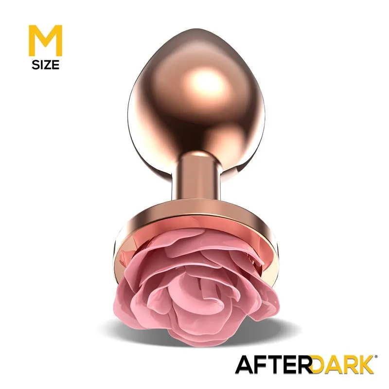 Plug Anal de Metal Ouro Rosa com Rosa Cor de Rosa na Base Afterdark Tamanho M — vista 2 de 4