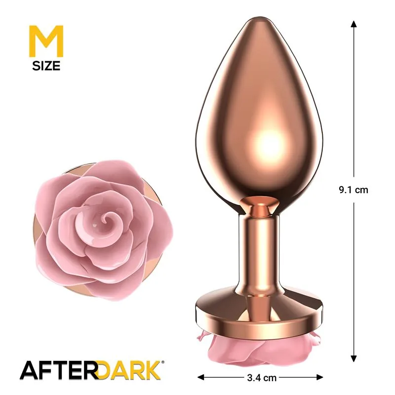 Plug Anal de Metal Ouro Rosa com Rosa Cor de Rosa na Base Afterdark Tamanho M — vista 3 de 4