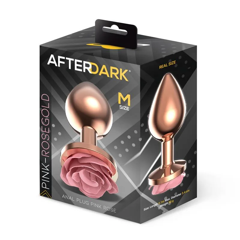 Plug Anal de Metal Ouro Rosa com Rosa Cor de Rosa na Base Afterdark Tamanho M — vista 4 de 4