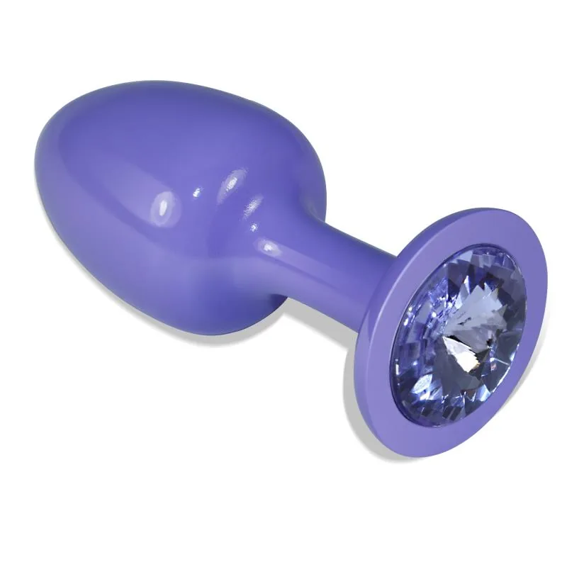 Plug Anal de Metal Roxo Rosebud com Joia Azul