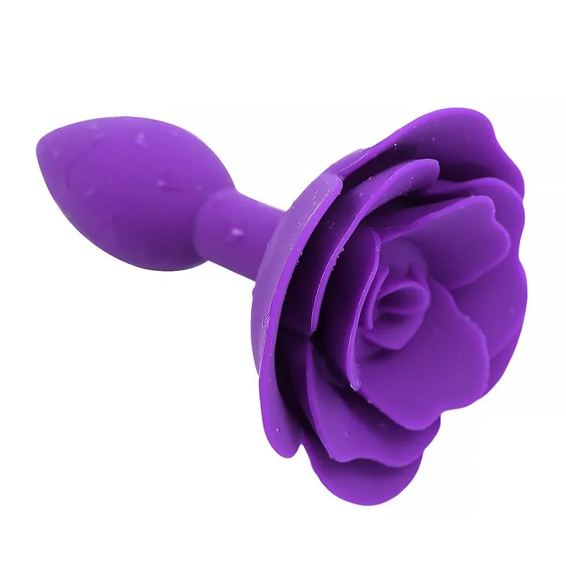Plug Anal de Silicone com Rosa Roxa A-Gusto