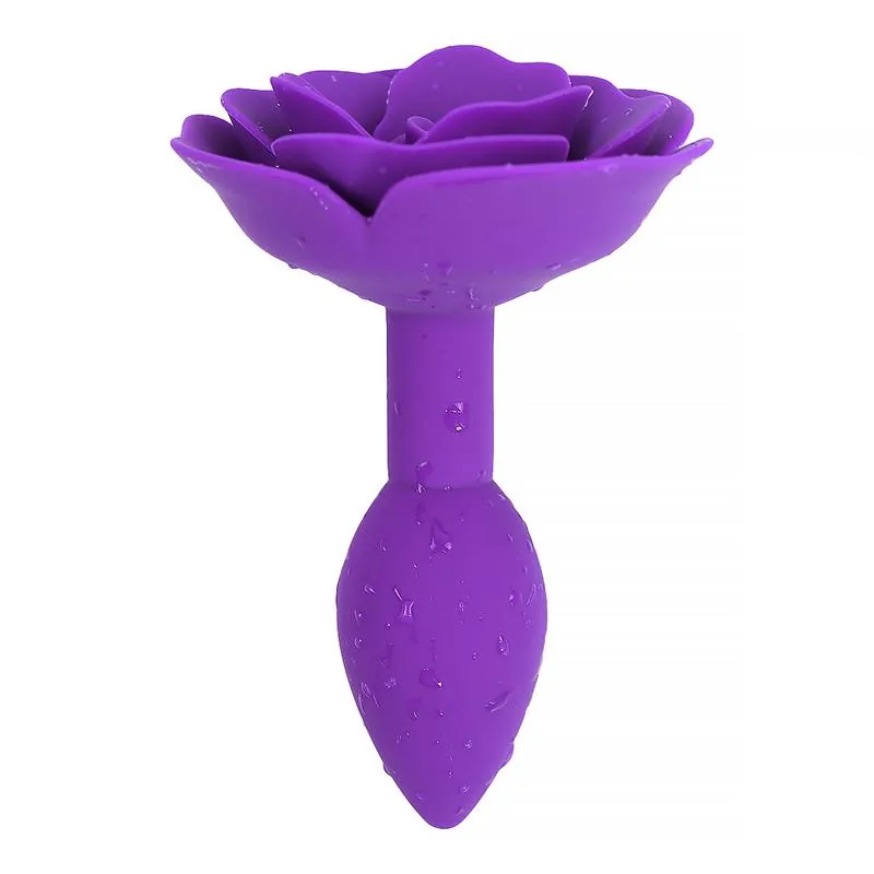 Plug Anal de Silicone com Rosa Roxa A-Gusto — vista 4 de 5