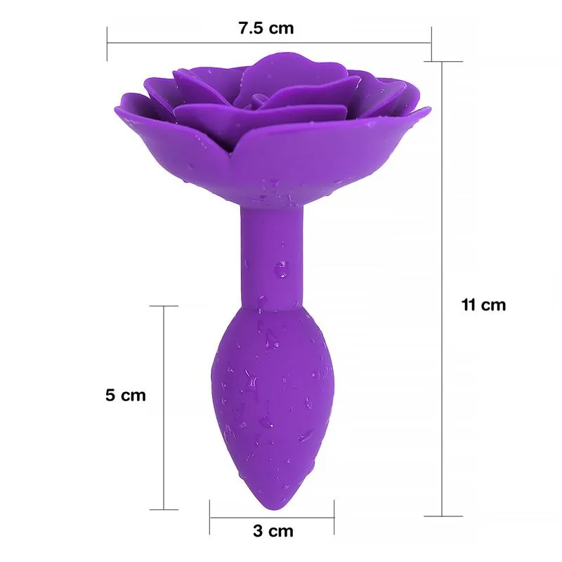 Plug Anal de Silicone com Rosa Roxa A-Gusto — vista 5 de 5