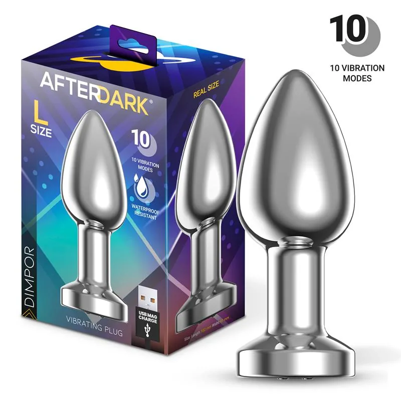Plug Anal Dimpor Cromado com Vibração USB Magnético Afterdark Tamanho L