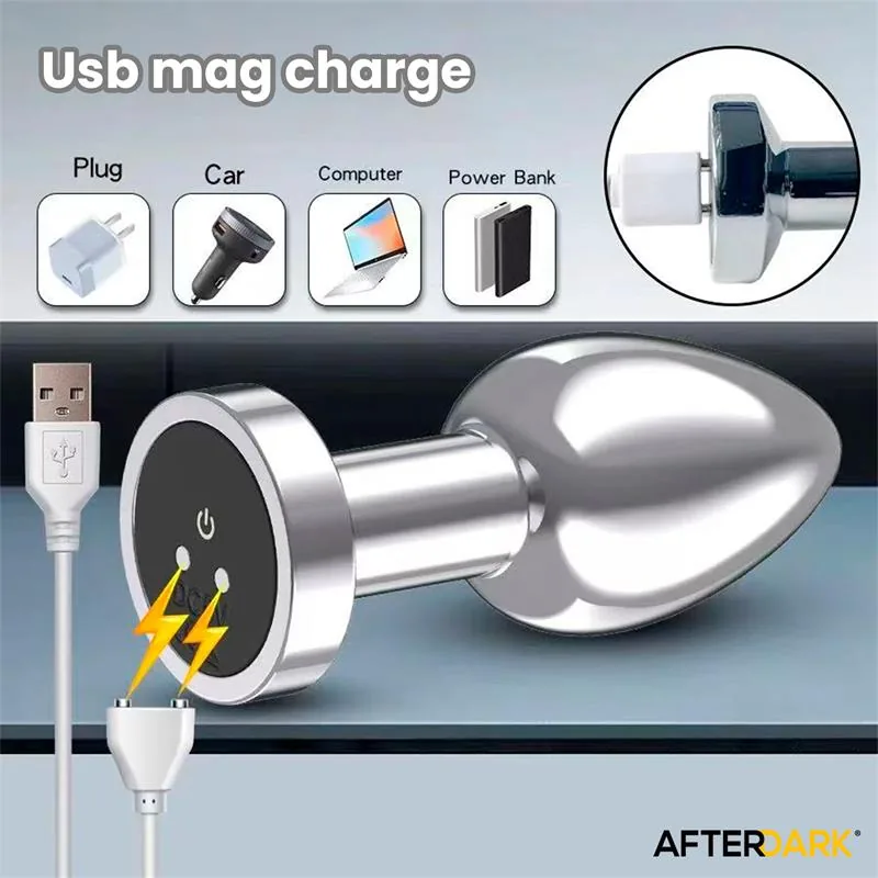 Plug Anal Dimpor Cromado com Vibração USB Magnético Afterdark Tamanho S — vista 7 de 12